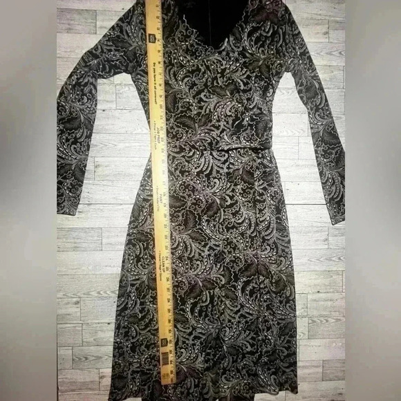 Talbots faux wrap orange brown houndstooth midi dress - Picture 7 of 11